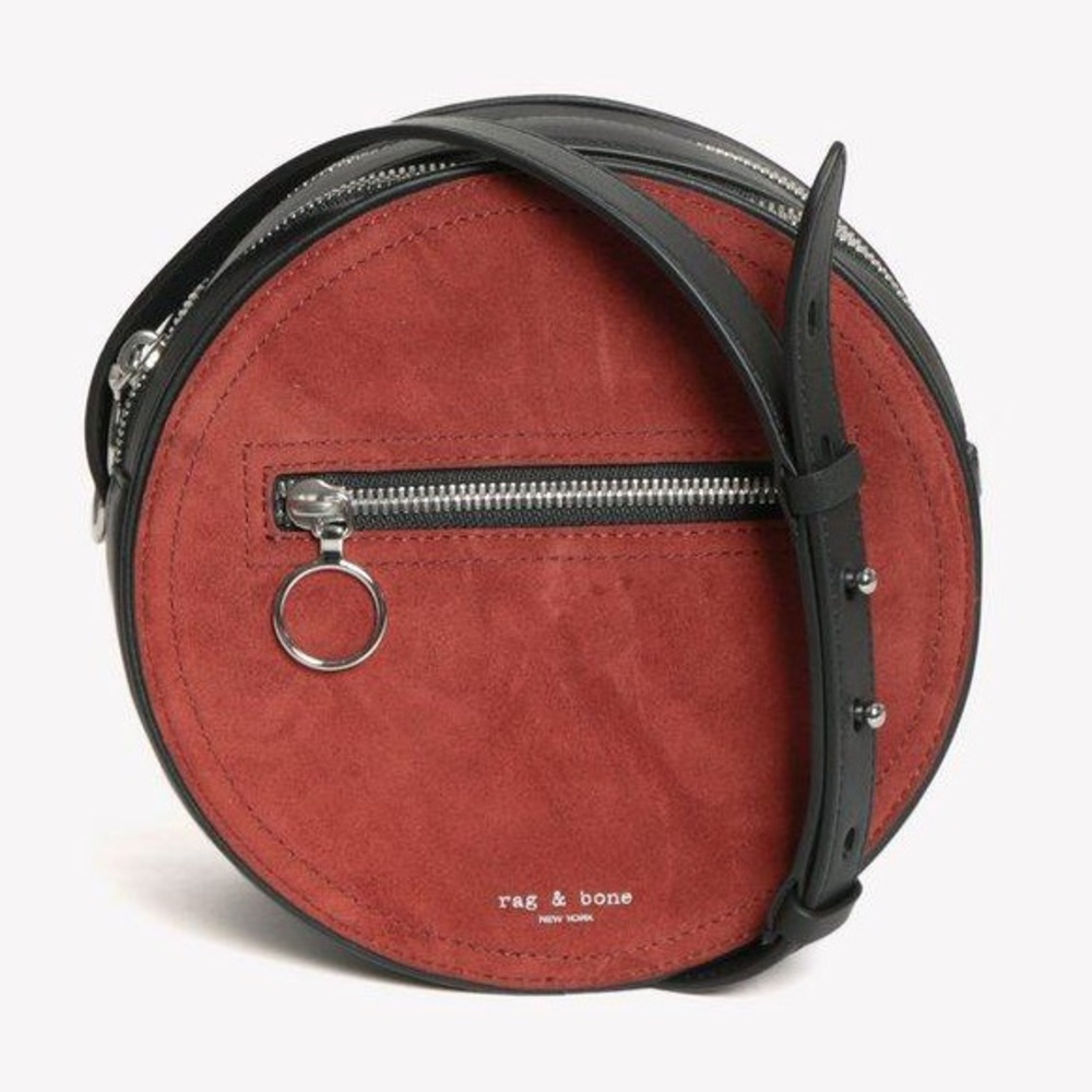 ✨️HOST PICK✨️ RAG & BONE Circle Rust Red Suede Black Leather Round Crossbody Bag